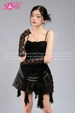 Outfit Phối Sẵn - (Váy 2 Tầng Đen phối Áo 2 Dây Cúp Ngực Tua Rua Đen)