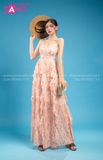 VBM0602 Váy Maxi Dây Liền Nền Hoa Nhí Đỏ