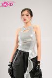 Outfit Phối Sẵn - (Quần Chun Đen phối Áo Crop Kim Sa Tua Rua)
