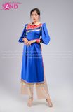 TAT0807 Áo Dài Thiết Kế Thổ Cẩm Dân Tộc Nữ - Màu Xanh Dương