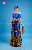 VBM0802 Váy Maxi Trễ Vai Cúp Ngực Phối Chân Váy Xanh Vàng