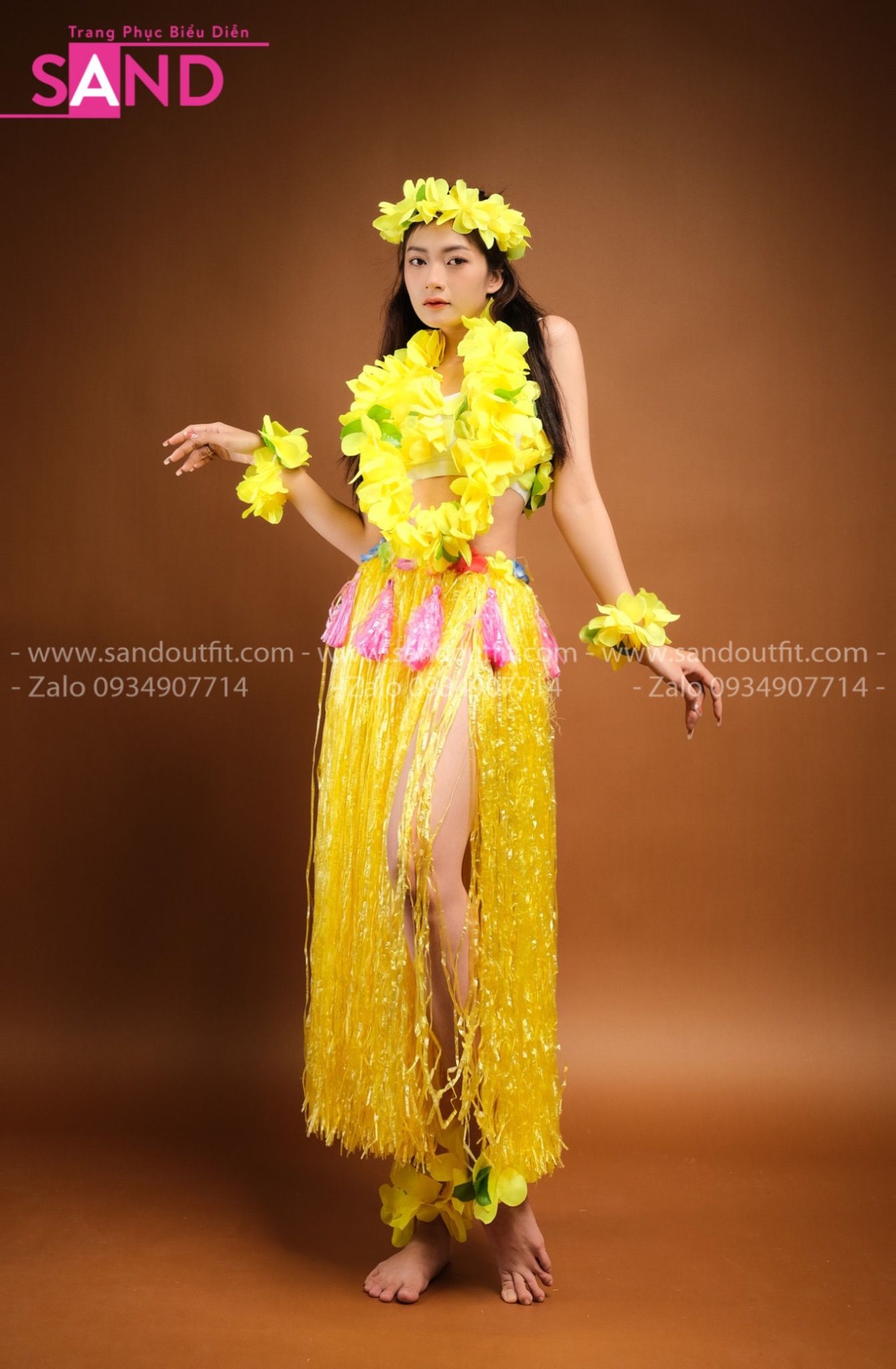  TMH0301 Trang Phục Múa Hawai Nữ Màu Vàng 