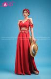 VBM0409 Váy Maxi Đỏ 2 Dây Tay Rơi Xẻ Tà