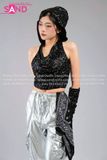 Outfit Phối Sẵn - (Quần Bạc phối Áo Kim Sa Đen Mũ Trùm Kèm Bao Tay Kim Sa)