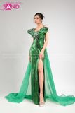 VDD0901 Váy Dạ Hội Xanh Dài Đính Đá