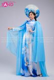 TAE0812 Áo Dài Trình Diễn Vai Lơi Hoạ Tiết Chim Bồ Câu Hoà Bình - Màu Xanh (kèm mấn áo dài)