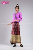 NLO0502 Trang Phục Dân Tộc Lào Màu Hồng Đỏ Nâu Nữ - Dài