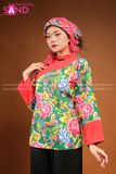 NNU0901 Dân Tộc Nùng Nữ Xanh Hoạ Tiết Khăn quấn đầu thổ Cẩm