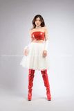 Outfit Phối Sẵn - (Áo Quây Ống Da Đỏ phối Tà Váy Phồng Trắng)