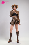 Outfit Phối Sẵn - (Set Cao Bồi Nâu Váy phối Áo Khoác Crop Da Nâu)