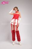 Outfit Phối Sẵn - (Quần Váy Ngắn Xoè 2 Tầng Phối Áo Quây Tua Rua Đỏ)