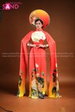 TAE0403 Áo Dài Thiết Kế Tay Lơi Hoạ Tiết Sen - Màu Đỏ Loang ( KÈM MẤN )