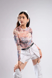 Outfit Phối Sẵn - (Quần Nữa Short Jean Trắng phối Bodysuit Họa Tiết)
