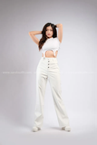 Outfit Phối Sẵn - (Quần Dài Da Trắng Ống Suông phối Áo Crop Khóa)