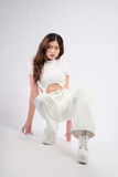 Outfit Phối Sẵn - (Quần Dài Da Trắng Ống Suông phối Áo Crop Khóa)