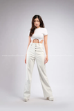 Outfit Phối Sẵn - (Quần Dài Da Trắng Ống Suông phối Áo Crop Khóa)
