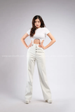 Outfit Phối Sẵn - (Quần Dài Da Trắng Ống Suông phối Áo Crop Khóa)
