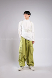 Outfit Phối Sẵn - (Quần Ống Rộng Túi Hộp Xanh phối Áo Thun Tay Lưới Trắng)