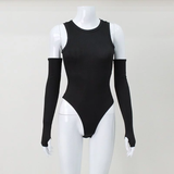 Áo bodysuit ba lỗ trơn kèm tay áo rời - Đen