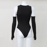 Áo bodysuit ba lỗ trơn kèm tay áo rời - Đen