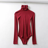 Áo bodysuit dài tay cổ lọ cao basic ôm body - Đỏ