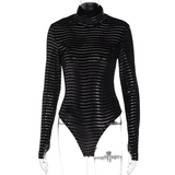 Áo Bodysuit dài tay Đen ánh kim
