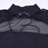 Áo Bodysuit dài tay lưới khoét ngực cột dây Đen