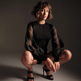 Áo Bodysuit Dài Tay lưới tay phồng - Đen