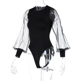 Áo Bodysuit Dài Tay lưới tay phồng - Đen