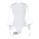 Áo Bodysuit Dài Tay lưới tay phồng - Trắng