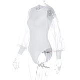 Áo Bodysuit Dài Tay lưới tay phồng - Trắng