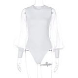 Áo Bodysuit Dài Tay lưới tay phồng - Trắng
