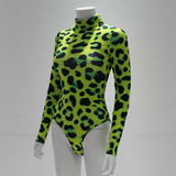 Áo Bodysuit dài tay xanh neon họa tiết da beo