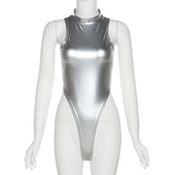 Áo Bodysuit Không Tay Khóa Kéo - Bạc