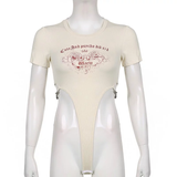 Áo Bodysuit ngắn tay màu kem phối xích hông