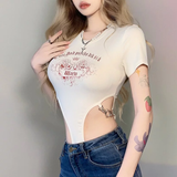 Áo Bodysuit ngắn tay màu kem phối xích hông