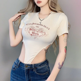 Áo Bodysuit ngắn tay màu kem phối xích hông