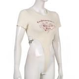 Áo Bodysuit ngắn tay màu kem phối xích hông