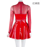 Áo croptop 2 dây da đỏ phối xích
