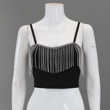 Áo croptop 2 dây đính đá - Đen