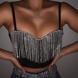 Áo croptop 2 dây đính đá - Đen