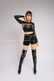 Áo croptop 2 dây đính đá - Đen