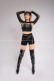 Áo croptop 2 dây đính đá - Đen