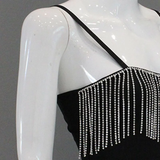 Áo croptop 2 dây đính đá - Đen