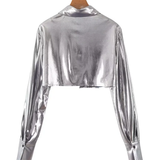 Áo Croptop Bạc Dài Tay Cổ Sơmi