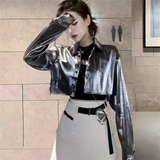 Áo Croptop Bạc Dài Tay Cổ Sơmi