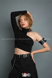 Áo Croptop Body Một Cánh Tay Viền Phản Quang