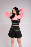 Áo croptop dài tay hồng phối xích kèm áo 2 dây đen Rockmore