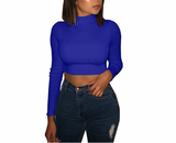 Áo Croptop Dài Tay Ôm Body Đủ Màu - Xanh Dương
