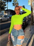 Áo Croptop Dài Tay Ôm Body Đủ Màu - Xanh Neon